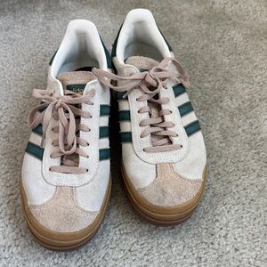 adidas Women's Cream Green Tan Suede Sneakers